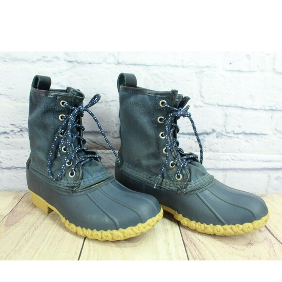 LL Bean Blue Waxed Canvas 8" Ankle Duck Boots Waterproof Insulated Size 3 M - Picture 3 of 10